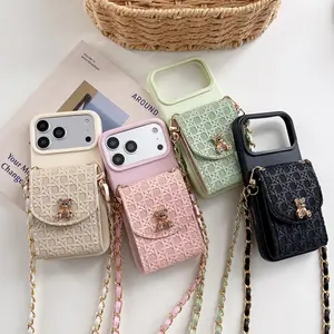 Woven Texture Multifunctional Crossbody Card Holder Smartphone Case - Cute Women's Protective Cover with Protection for iPhone 11-17 Pro Max, Cellphone Handheld Accessory