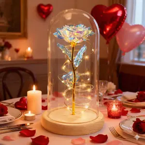 Galaxy Glass Rose Flower, Light Up Enchanted Forever Roses in Glass Dome, Artificial Flowers Gifts for Mom Women, Mother's Day Birthday Anniversary Valentine's Day Gifts for Her Wife Grandma（battery not included）