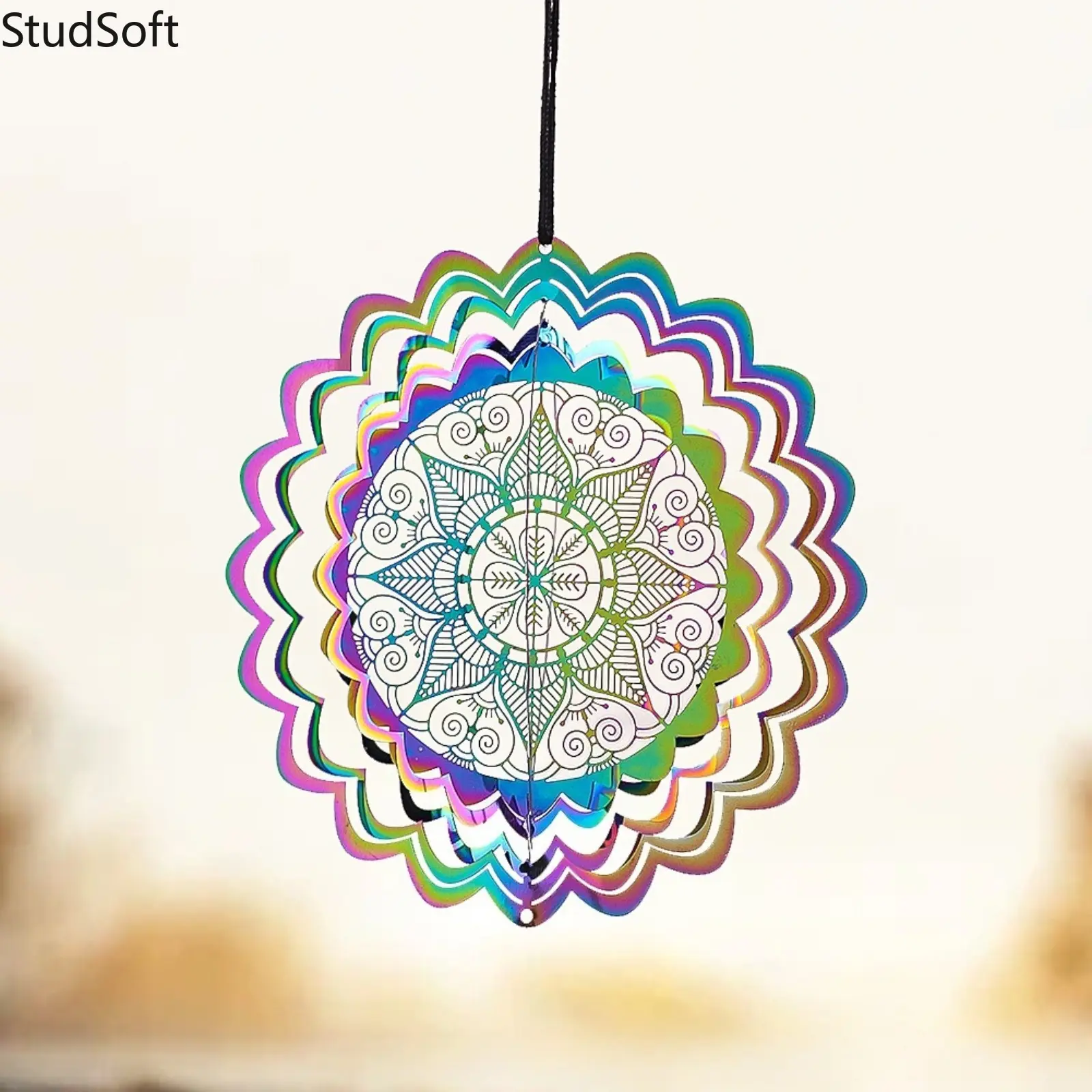 10cm (Without Rope) Decorative Mandala Flower Wind Spinner - Reflective Stainless Steel Wind Chime with 3D Visual Effect for Outdoor Garden Hanging Decor, Chimes
