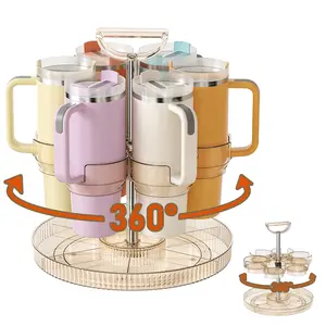 Rotating Cup Holder (Amber/SQ-3506) | 360-degree free rotation for easier cup retrieval | Multi-layer storage saves counter space | Suitable for kitchens/tea rooms/coffee bars