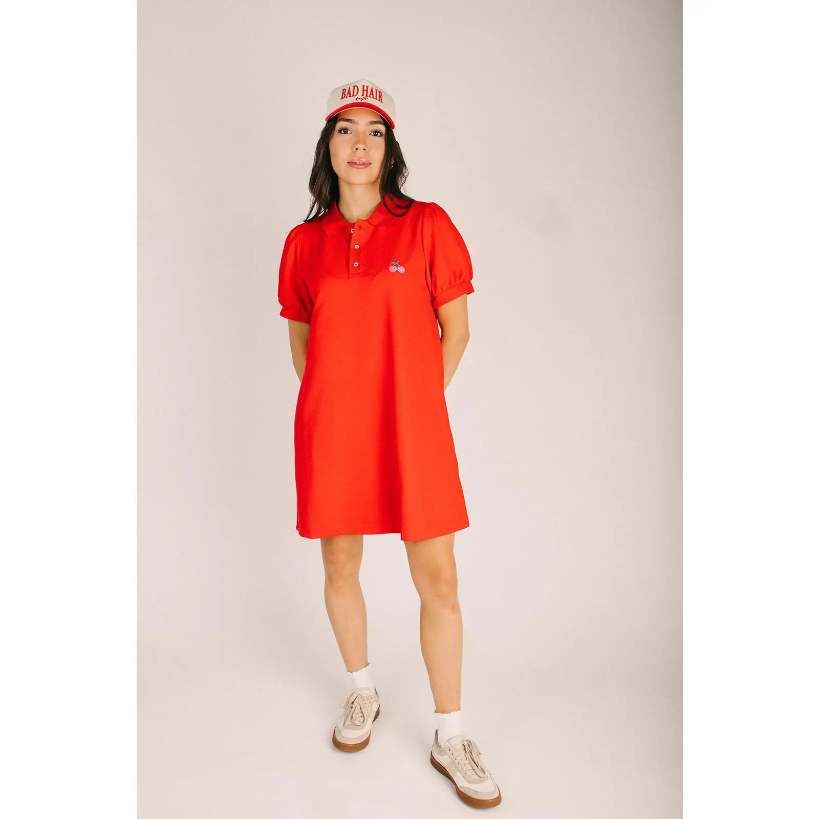 The Lookney Cherry Embroidered Dress in Red