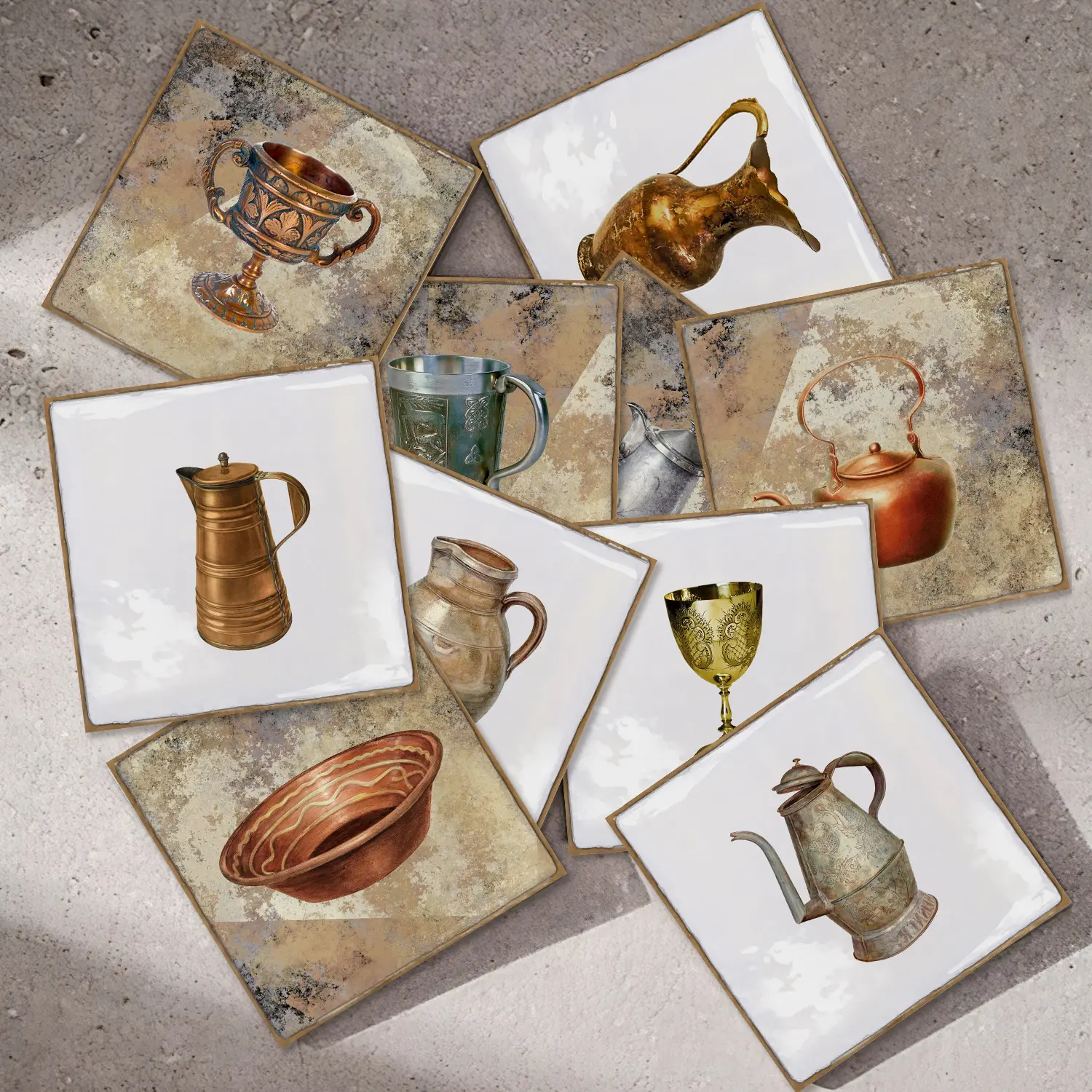 10/30/50PCS/Box PBS Provence Vintage Vessel Theme Decorative Tile Stickers | PVC Thickened Crystal Film | Waterproof Oil-Proof for Kitchen Bathroom Floor Ceiling
