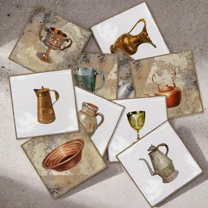 10/30/50PCS/Box PBS Provence Vintage Vessel Theme Tile Stickers | PVC Thickened Crystal Film | Waterproof Oil-Proof for Kitchen Bathroom Floor Ceiling