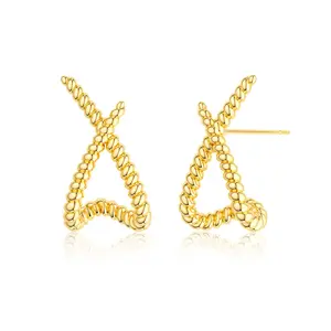 TEWIKY 14K Gold-Plated Swirl Stud Earrings Elegant Design Perfect for Valentine's Day Gift Pair of Versatile Studs
