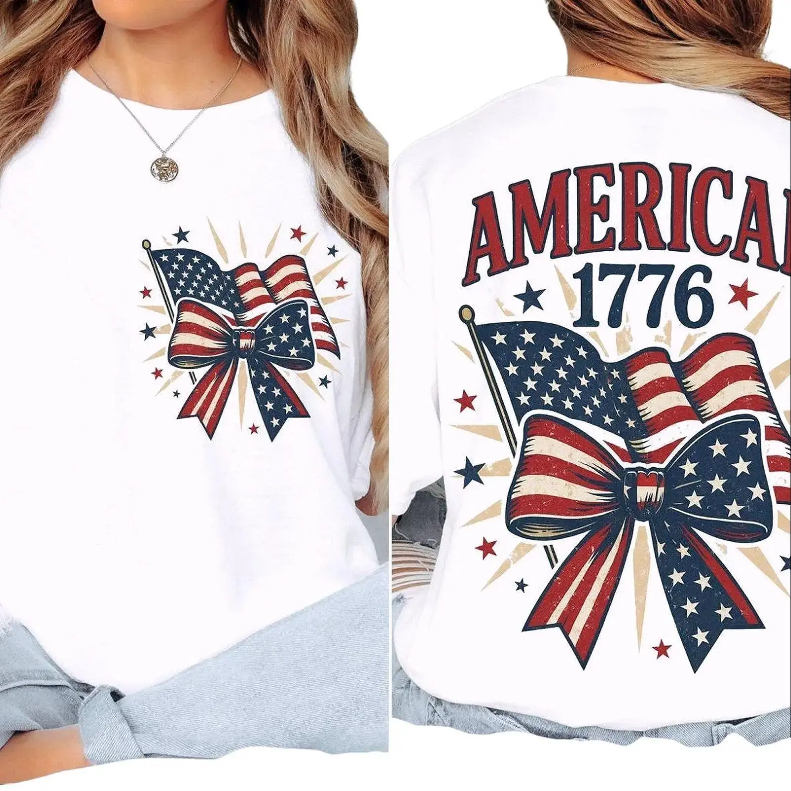 America 1776 shirt, 4th of July tee, Memorial Day T-Shirt, Graphic tee Pure Cotton Fabric Casual Streetstyle Crew Neck Short Sleeve T-Shirt Trendy Tops for Women for Men