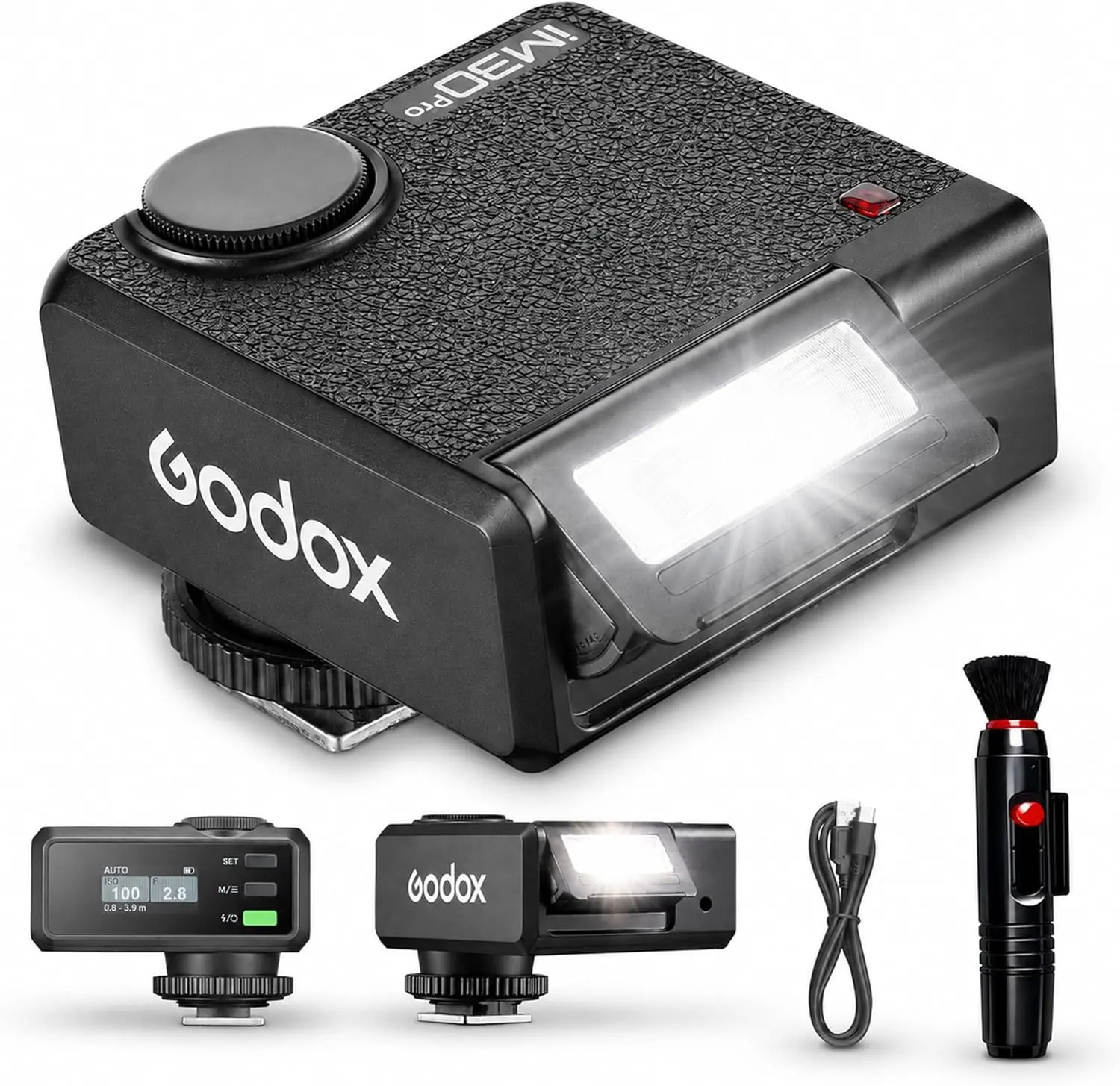 Godox iM30Pro Mini Camera Flash, GN15 550 Full-Power Flashes/1.5s Recycle Time/Auto & 1/128 Manual Mode/Type-C Rechargeable/HD Color Screen