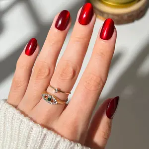 Red Ruby Press-On Nails - Gemstone Hue Oval Shape Glossy Finish Instant Confidence Boost Salon-Quality Manicure Kit