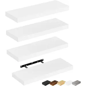 Floating Shelves for Wall, White Engineered  Wall Shelf Set of 4, 16" Wall Mounted Floating Shelf for Kitchen, Living Room, Bedroom, Bathroom Storage, Book Shelf for Walls  Decor