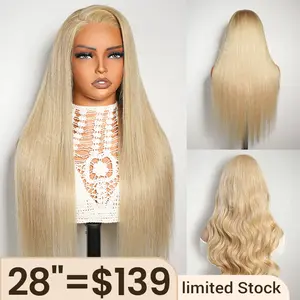 【Chic Ash Blonde】28" Only $139 Try This Cool, sophisticated and effortlessly chic 13×6 Lace Frontal Wig Straight Human Hair Lace Wig Invisible Knots Natural Hairline