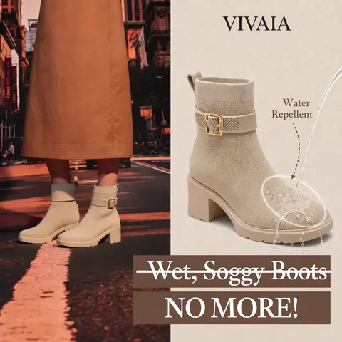 VIVAIA Women’s Square-Toe Buckle Heeled Ankle Boots - Water-Repellent Recycled Wool 6.7cm Block Heel Footwear with Arch Support, Fall Winter Shoes for Women (GISELLA)