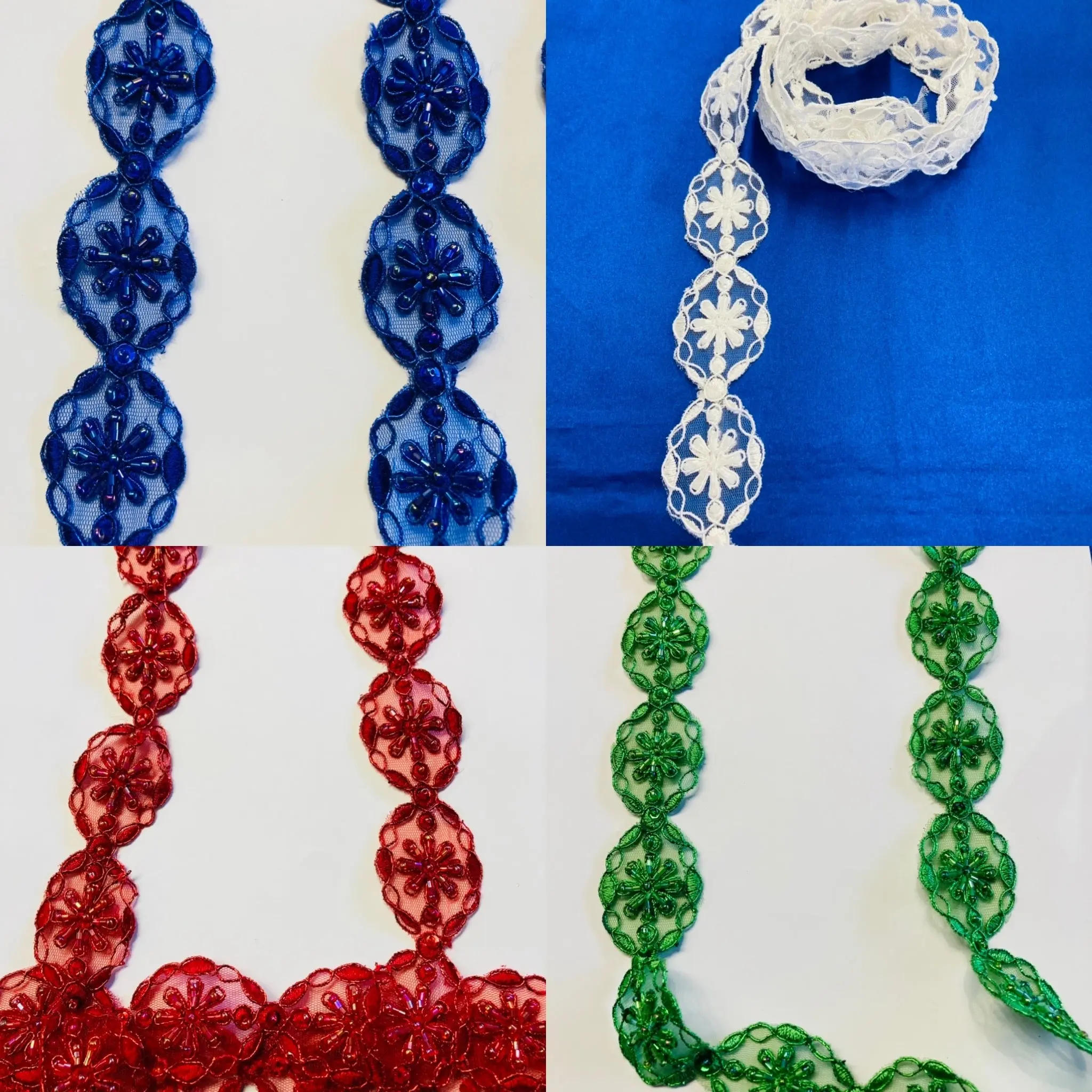 Beaded Lace Trimmings with Corded Accents, Embroidered on 100% Polyester Net Mesh - Lace USA 96775W-BP, Lace Accents
