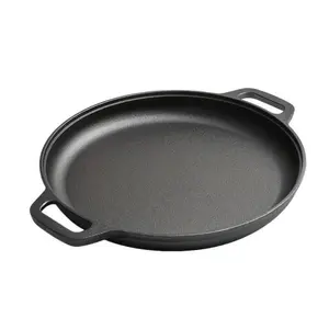 13 Inch Cast Iron Pizza Pan, Thick Durable Ultra-Lightweight, Even Heat Distribution, Suitable for Induction Cooktops, Outdoor BBQ Camping Baking, Bakeware