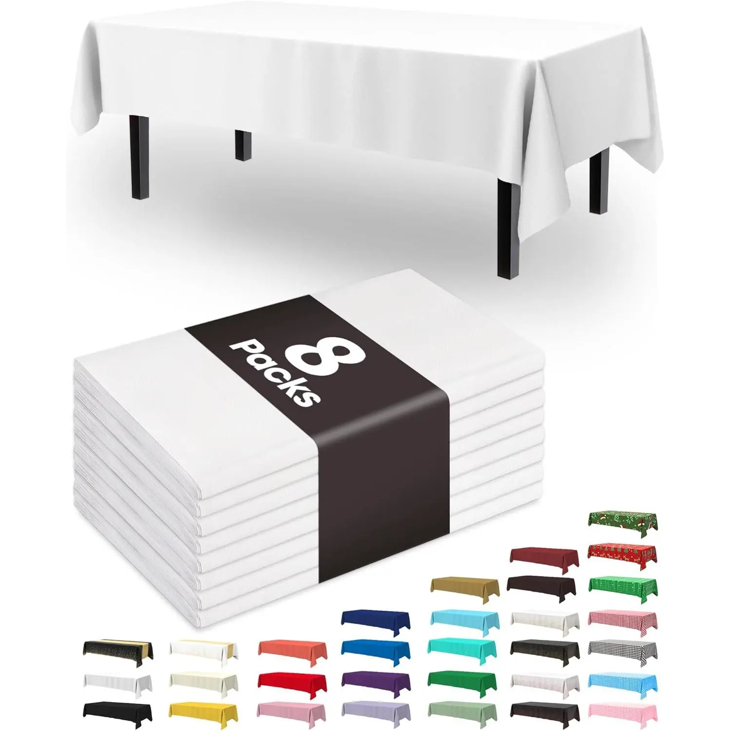 Disposable Plastic Rectangle Table Cloths 8-Pack, 54x108 in Leakproof Sturdy White Covers - Football Party, Home Festival Decor Supplies (Do Not Wash)