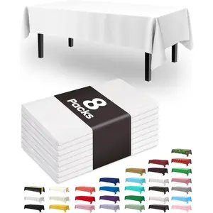 Disposable Plastic Rectangle Dining Table Cloths, 8-Pack 54x108 Inch White Leakproof Sturdy Covers, for Party & Picnic Home/Festive Decor Supplies