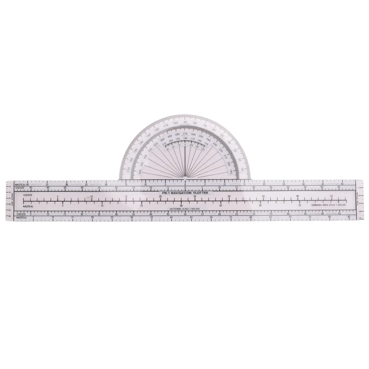 Durable Plastic Fixed Aviation Plotter - Calibrated Ruler with Legal Ratios Calib., WAC Chart Use Compatibility, Double-Sided Print, Easy-to-Read Tool for Crew Member Training, Flight Planning