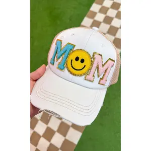 Women's Casual Denim Mom Hat - Vintage Chenille Yarn, 60s Style Colorful Embroidery, Artisanal Handcrafted, Funny Design, Funny Hats, Artisanal Hats
