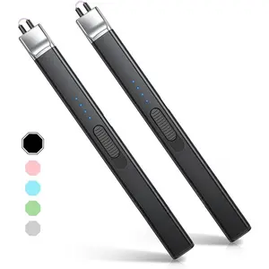 2-Pack Deep Black Rechargeable Arc Lighter| 360° Rotatable Neck with LED Display| Windproof for Candles, BBQ & Camping