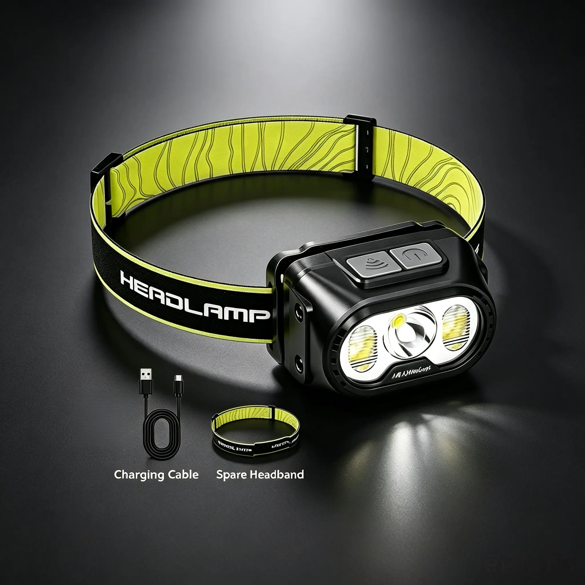 Motion Sensor LED Headlamp, 7 Lighting Modes Ultra Bright Rechargeable Head Light, IPX4 Waterproof Type-C Charging Head Torch with Extra Spare Headband, Adjustable Angle Outdoor Lamp for Camping Hiking Repair Night Running