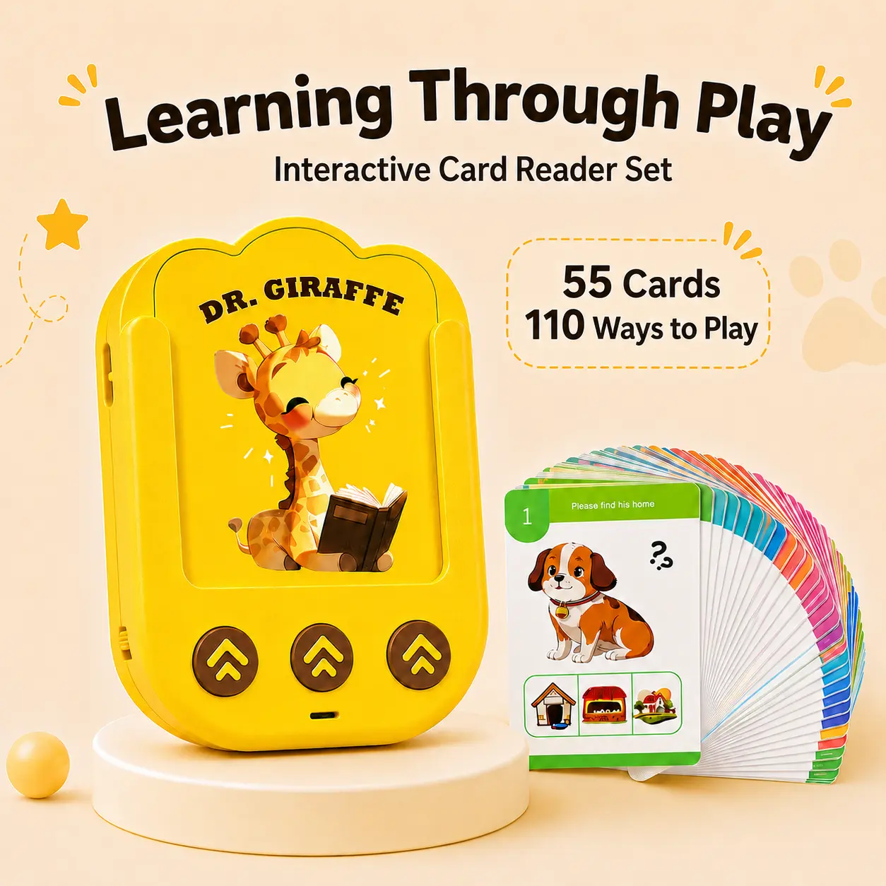 Dr. Giraffe Interactive Question & Answer Card Machine, Educational Flash Card Toy with 110 Play Ways, AA Batteries-Powered, Audio Prompts for Intelligence & Logical Thinking Development