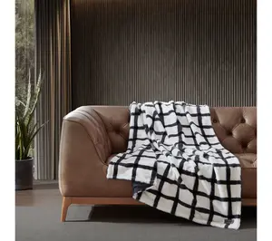 Eddie Bauer Bunkhouse Plaid Dark Grey Faux Fur 50"x60" Throw