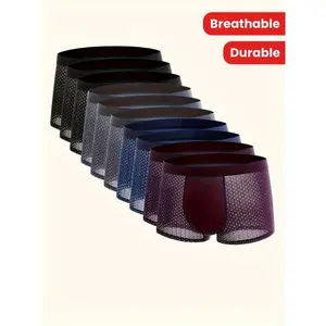 Men'S 10-Pack Performance Boxer Briefs with Contrast Mesh - Breathable, Moisture-Wicking Polyester Knit Fabric with High Stretch (94% Polyester, 6% Elastane) - Solid Color with Durable Elastic Waistband Menswear Panty Basic Natural Simple