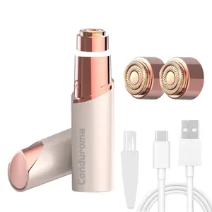 Conduroma Rechargeable Painless Facial Hair Remover for Women – Portable & Travel-Friendly Smooth Shaver with LED Light & 2 Replacement Heads, Effective & Gentle, Ideal for Daily Use
