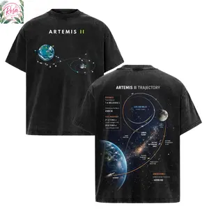 Artemis II Moon Mission Washed T-Shirt, Astronaut Vintage Oversized Comfort Color Tee, Space Exploration Graphic Shirt