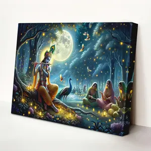 Religious Themed Diamond Painting Kit - Krishna God of the Transverse Flute, Wooden Frame Canvas Art, Impressionist Style, Suitable for Living Room, Kitchen, Corridor, Staircase Spiritual Wall Decoration - Ideal Gift, 15.7x 11.8inch