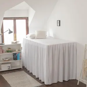 Twin XL Dorm Room Bed Skirt 32 Inch Tailored Drop Extra Long 100% Microfiber College Dorm Bed Skirt White