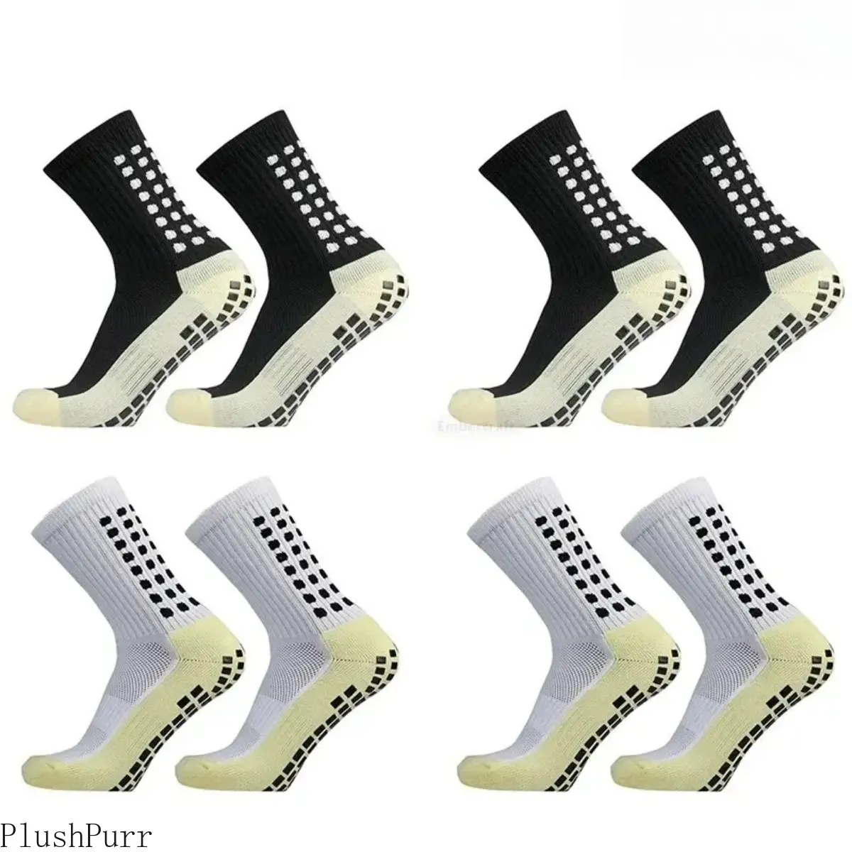 4-Pair Unisex Athletic Grip Socks, Non-Slip Crew Style Nylon Spandex Sports Socks for Soccer, Basketball & Cycling, Gripsocks, Sports Grip Socks tiktokshopbacktoschool