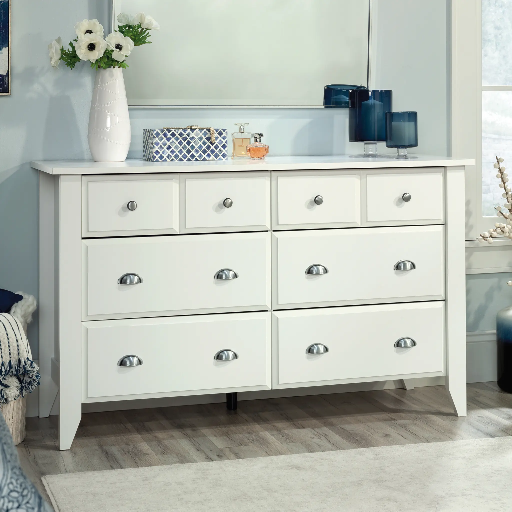 Sauder Shoal Creek Wood 6-Drawer Dresser with Modern Silver Hardware, Assembly Required, Bedroom Indoor Furniture Storage Solution