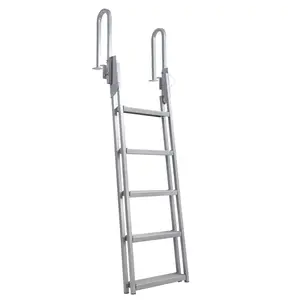 5-Step Aluminum Dock Ladder, Pontoon Boat Ladder with 350lb Load, Flip-Up Design, Removable & Non-Slip for Pools, Lakes, Boats, Corrosion-Resistant Swim Ladder
