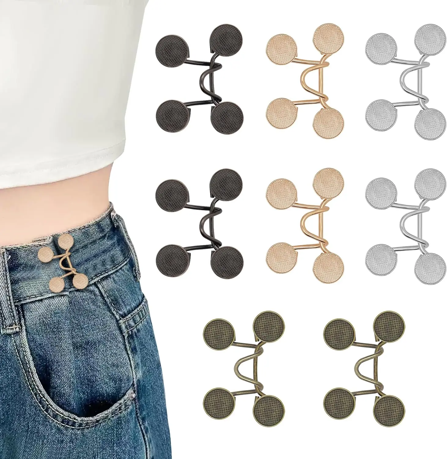 2/4 Set Pant Waist Tightener Buttons Pins for Loose Jeans Reusable Waist Cincher Clip Waistband Tightener for Women Clothing Dresses Skirts No Sewing or Tools