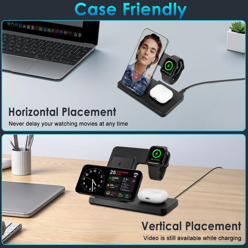 3-in-1 Fast Wireless Charger for iPhone 8-17, Apple Watch, AirPods Pro | Includes 18W Adapter | 15W iPhone + 7.5W Watch + 10W Earbuds Fast Charging | Safe & Stable with Anti-Slip Base