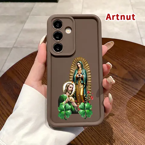 Shockproof Silicone TPU Bumper Smartphone Case Cover Casing for Samsung Galaxy Series, Drop-Protection Accessories for S22+ S23 Ultra S24 Plus S25 S26, Divine Holy Pair Pattern, Matte Finish, Modern Durable Design