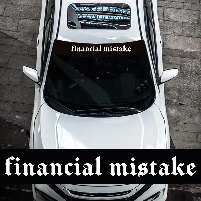 1Roll Financial Mistake with A Black Background Car Windshield Stickers, Sunscreen, Waterproof, Cover Scratches Vinyl Decals, Suitable for Cars, Trucks, and SUVs, Eye-catching Refit Car Styling Decor