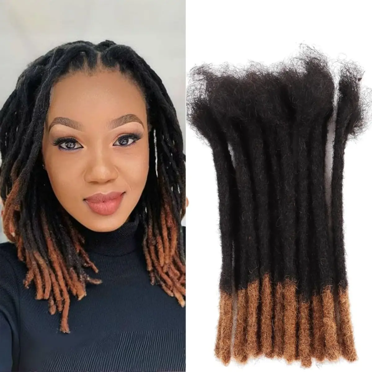 0.6cm Human Hair Dreadlock Extensions 8 Inch 100 Strands Ombre Loc Extensions Human Hair Dread Extensions for Men/Women