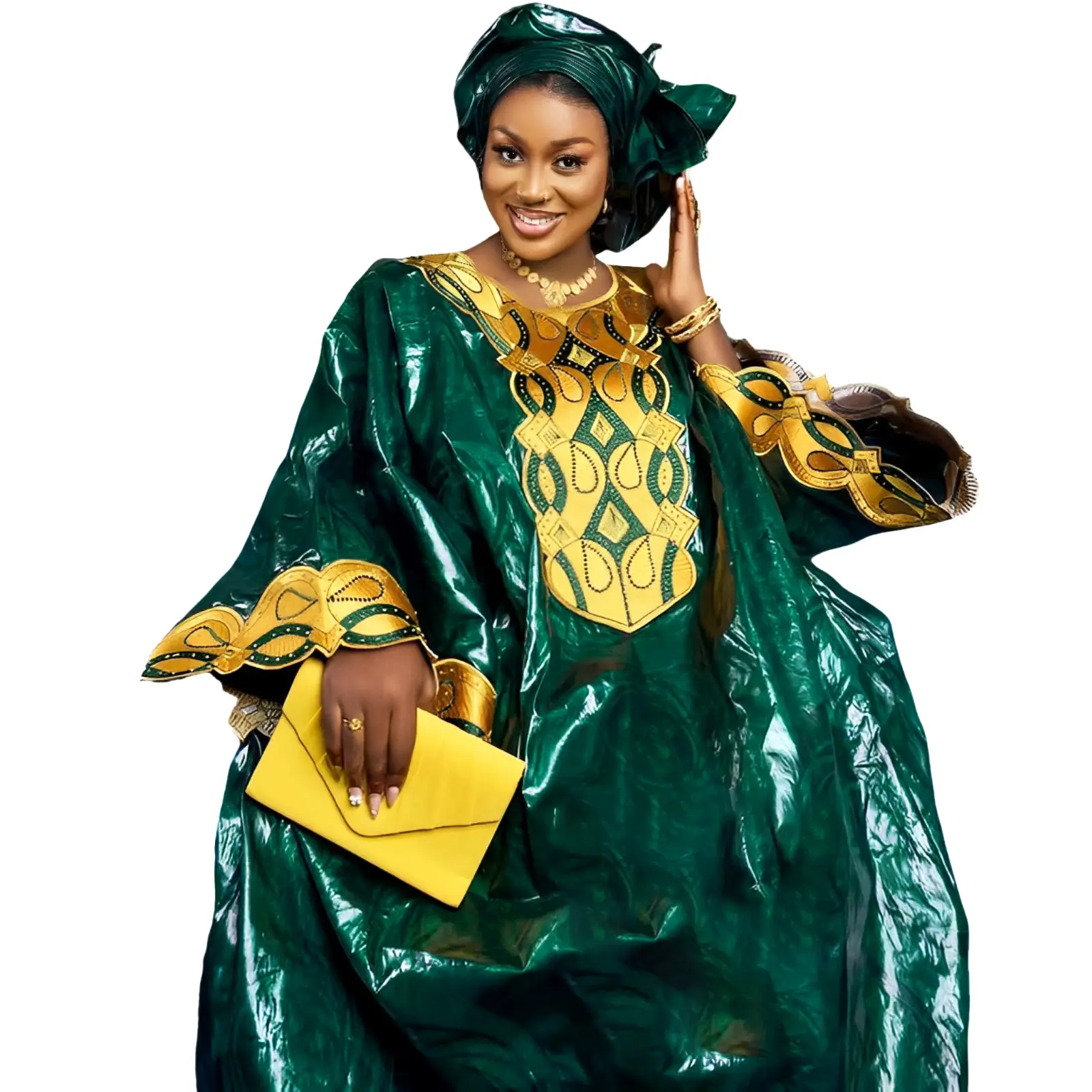 African Dashiki Dress For Woman Bazin Riche Embroidery Deisgn Long Dress  With Scarf - TikTok Shop