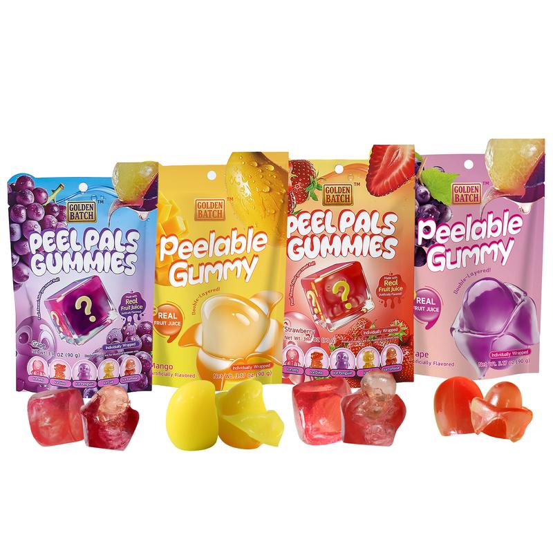Peelerz Gummy Candy, Peelable Fruit Candy, 8 Bags (2 Each Flavor) Clinkers Candy Peelable Gummy Candy Variety Pack - 4 Flavors - Made with REAL fruit Juice, Individually Wrapped, Double-Layered, Chewy Fruity Rolls, Fun Peeling and Gummy Snack