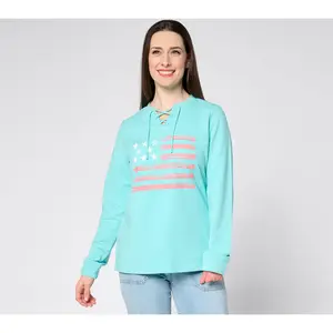 Denim & Co. Active Americana Flag French Terry Sweatshirt