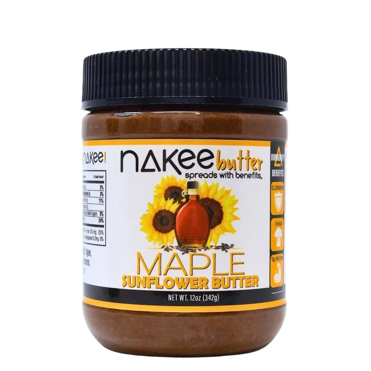 Nakee Butter: Maple Sunflower Vegan Butter, High Daily Protein Nut Spread with 12g Protein, Immune Boosting Blend with Cinnamon, Ginger, Elderberry & More, Low Sugar (12 oz)