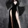 【Black Friday】Gothic Vintage Contrast Lace Velvet High Slit Flare Sleeve Dress, Aesthetic Deep V Neck Dress, Elegant Womenswear for All Seasons, No Accessories Included