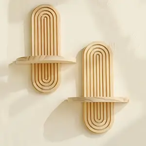 Bohemian Wooden Wall Mounted Shelf, Small Storage Rack for Living Room Bedroom Kitchen, Elegant Design, 1/2 Pieces Available