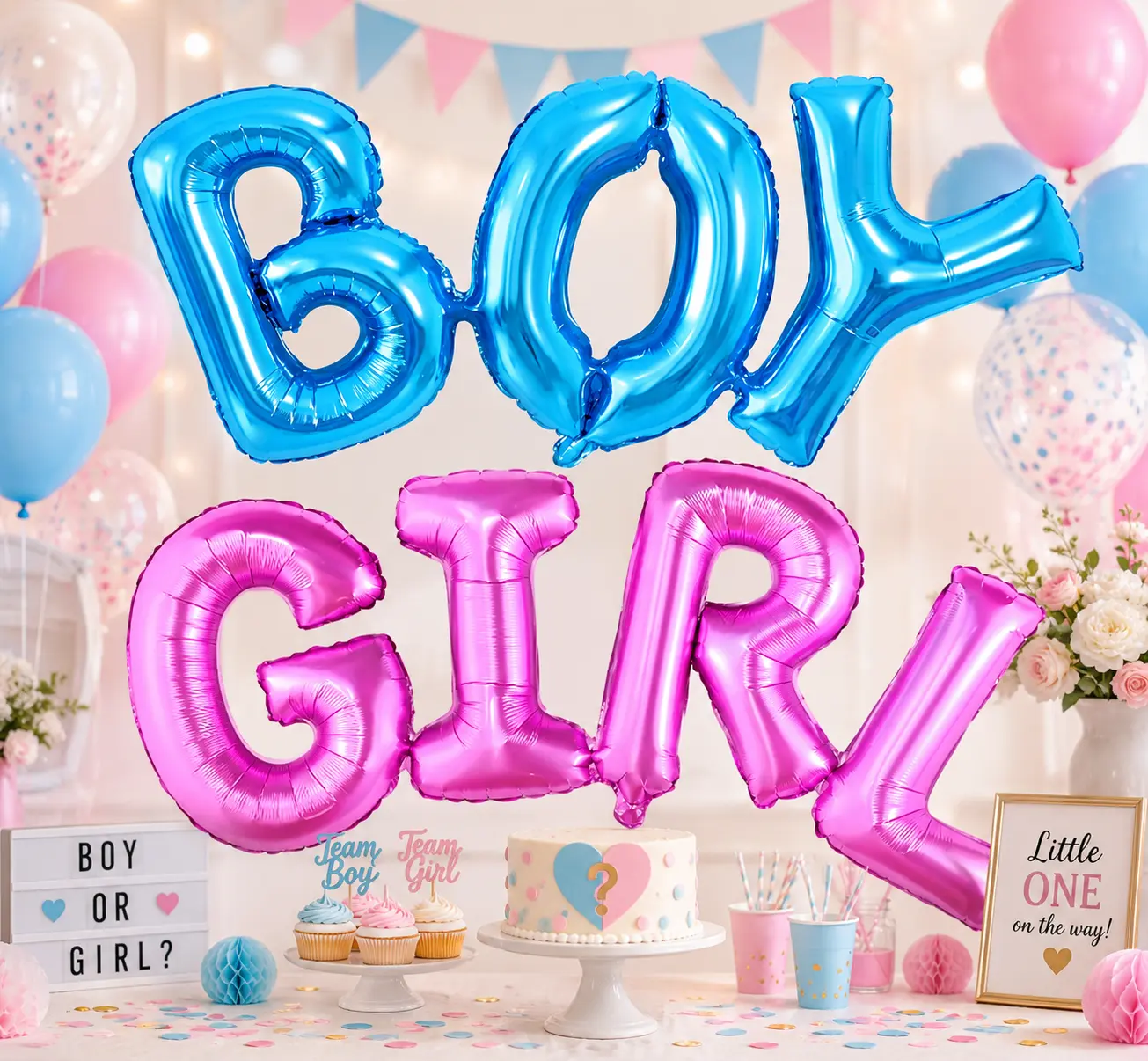 Metallic Shiny Foil Letter Balloons - Blue Boy, Pink Girl Alphabet Balloons for Baby Shower, Gender Reveal Party Decorations, Wall Backdrop Photo Props