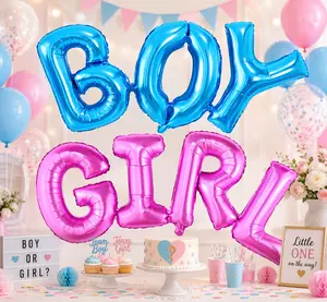 Boy Girl Foil Letter Balloons, Blue Boy & Pink Girl Alphabet Balloons for Baby Shower Gender Reveal Party Decorations