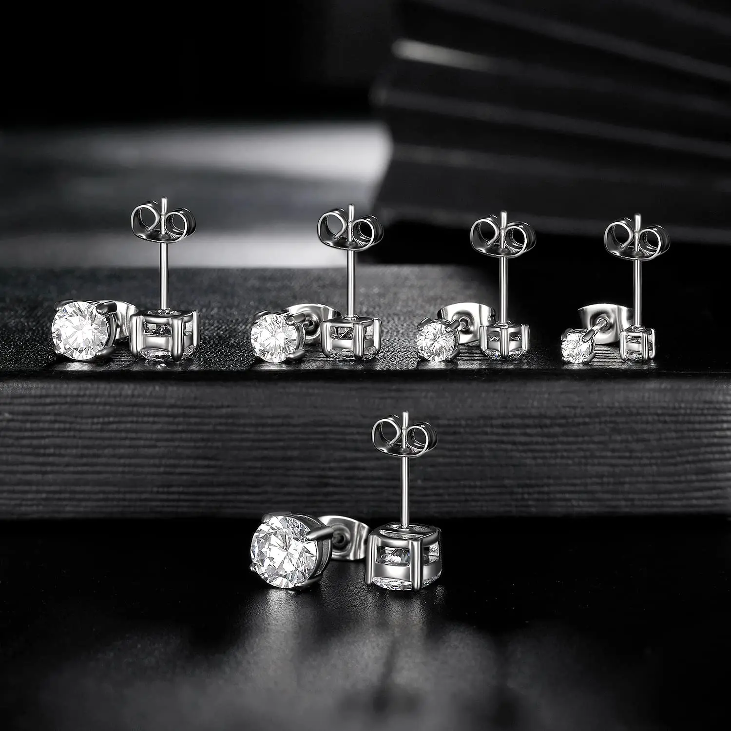 Classic Hypoallergenic Titanium Ear Studs Set - Cubic Zirconia (4mm,5mm,3-8mm Range), Surgical Stainless Steel Stud Earring Jewelry for Women
