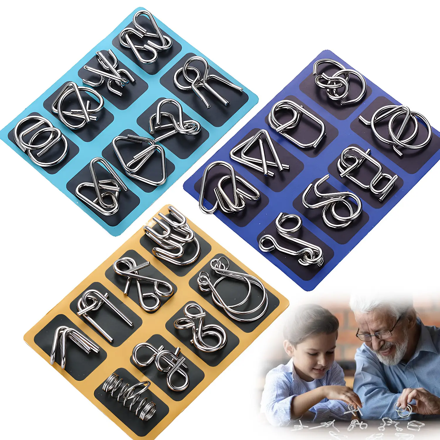 24PCS Unisex Metal Wire Puzzle Set - Brain Teaser IQ Test Toys, Iron Link Disentanglement Unlock Interlock Game Rings for Party Favors, Children Development, Stress Relief (24 Models)