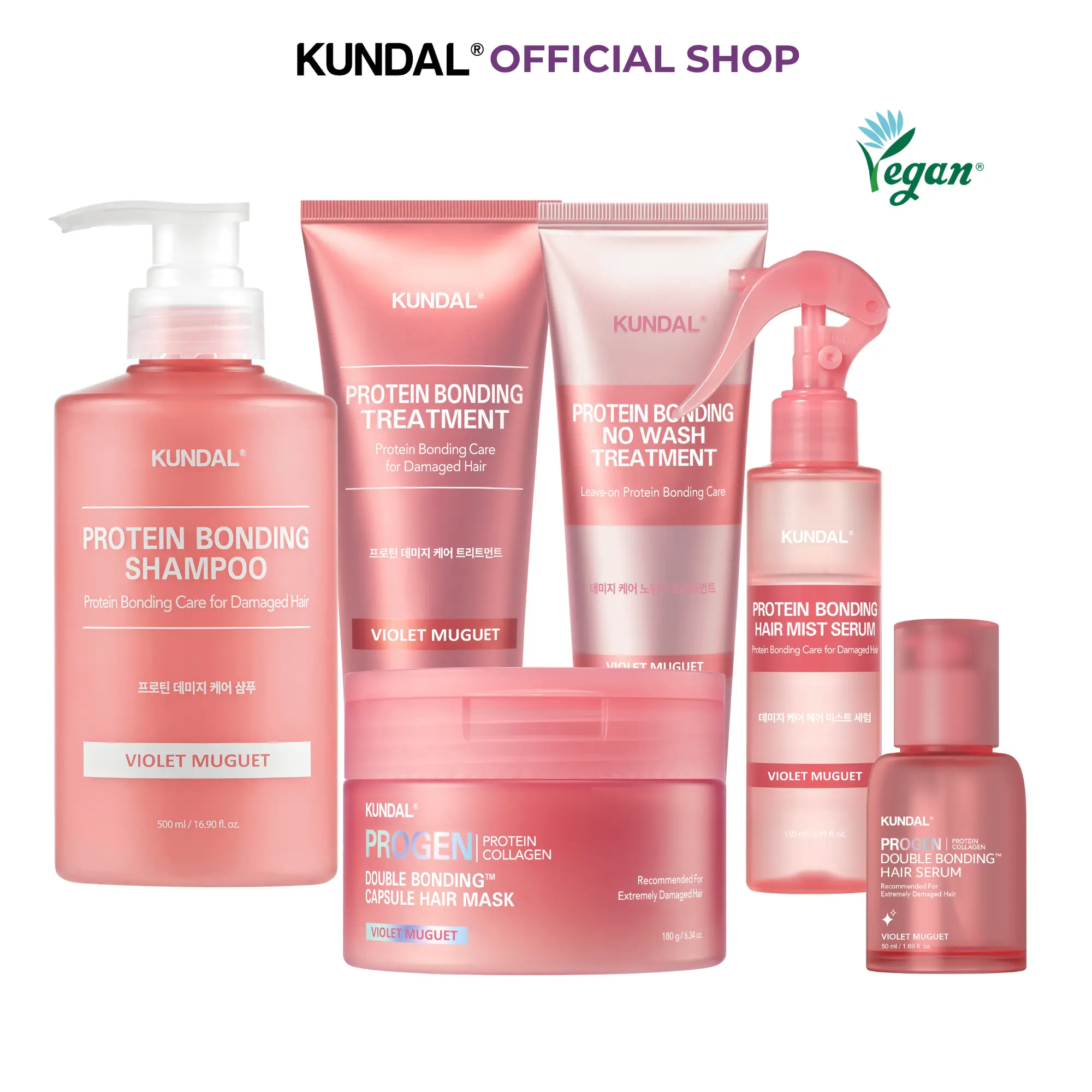 [KUNDAL] Ultimate 6-step Protein Bonding Hair Repair Set for Damaged Hair – Shampoo, Treatment, Mask, Leave-In, Mist & Serum