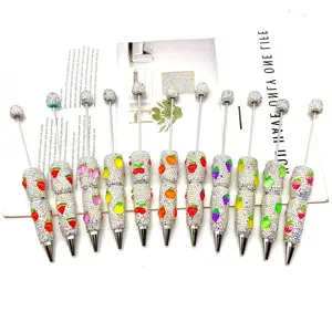 Fruit Rhinestone Beaded Pen, Rollerball Pen Set, Strawberry Watermelon Pineapple Lemon Design, Random Send, Cute Shape, Smooth Writing, Rotating Design, Unique Pens, Writing Stationery