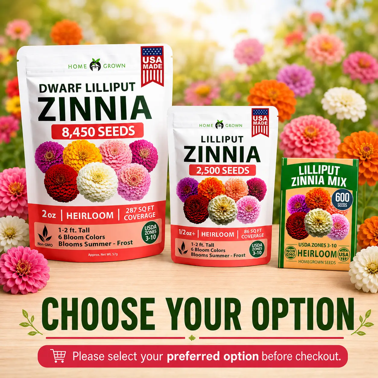 Lilliput Mix Zinnia elegans Seed Packets - Annual Colorful Dwarf Flower Seeds, Easy-to-Grow Heat-Loving Full Sun Plants, Pollinator Attract for Outdoor Gardens, Containers